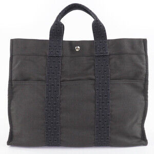HERMES Herline MM Canvas Tote Bag/Handbag with Padlock and Key, Gray, Made in...